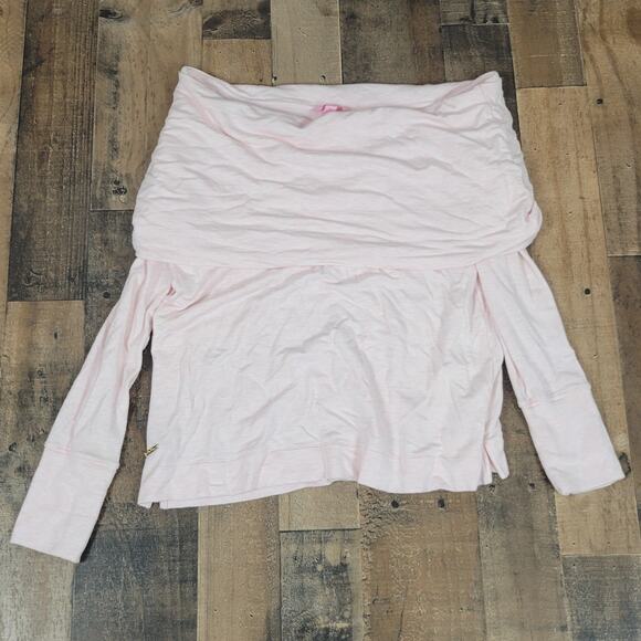 Lilly Pulitzer Belinda Pullover Heathered Paradise Pink Off Shoulder Sweater Med - Picture 1 of 10